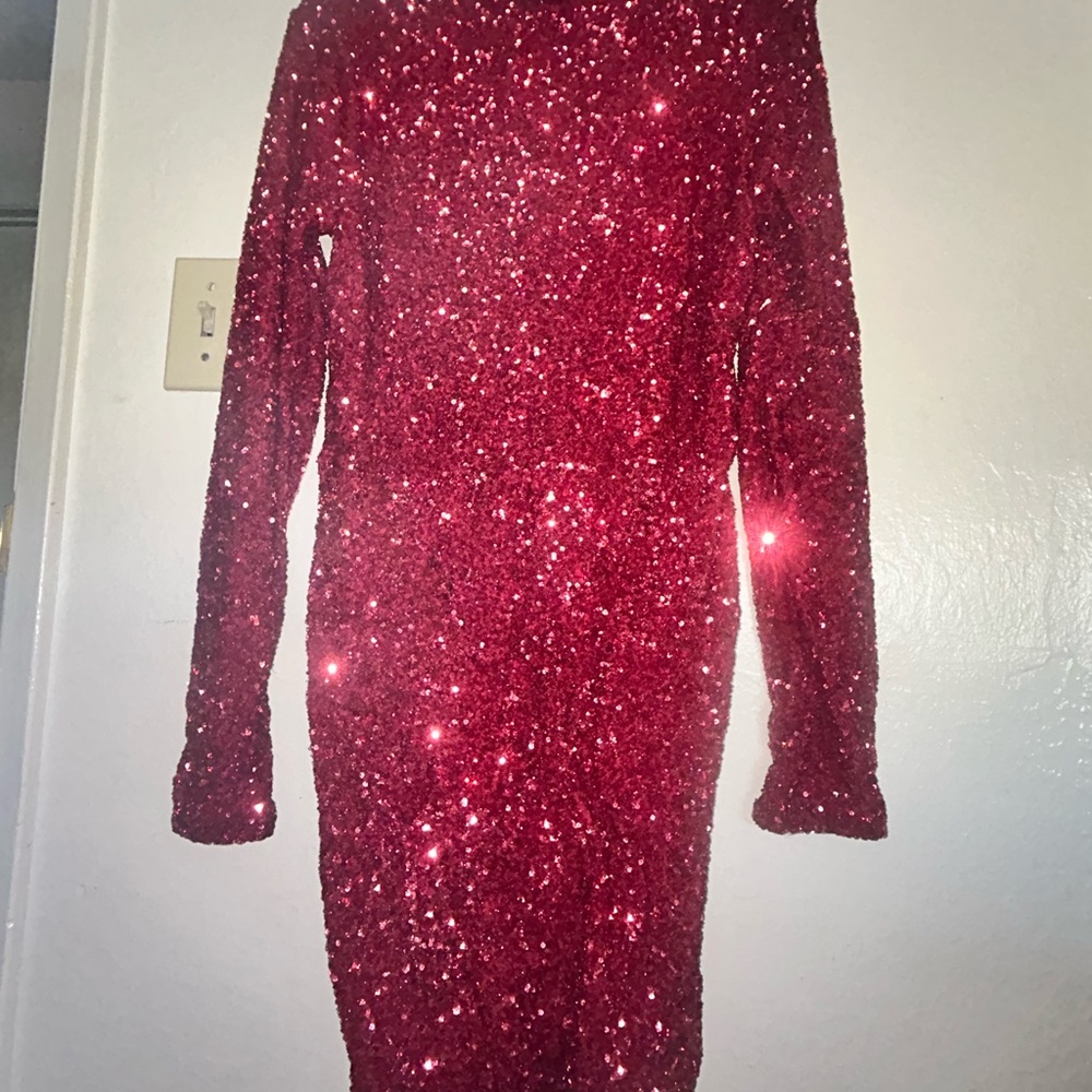 Oh Polly Glittering Red Long Sleeve Dress